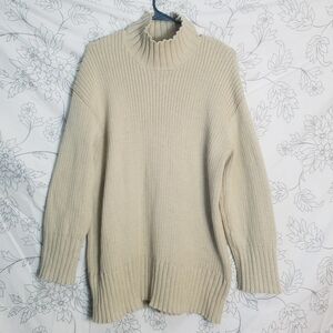 Free People Beach Tan Oversized Ribbed Crew Neck Sweater